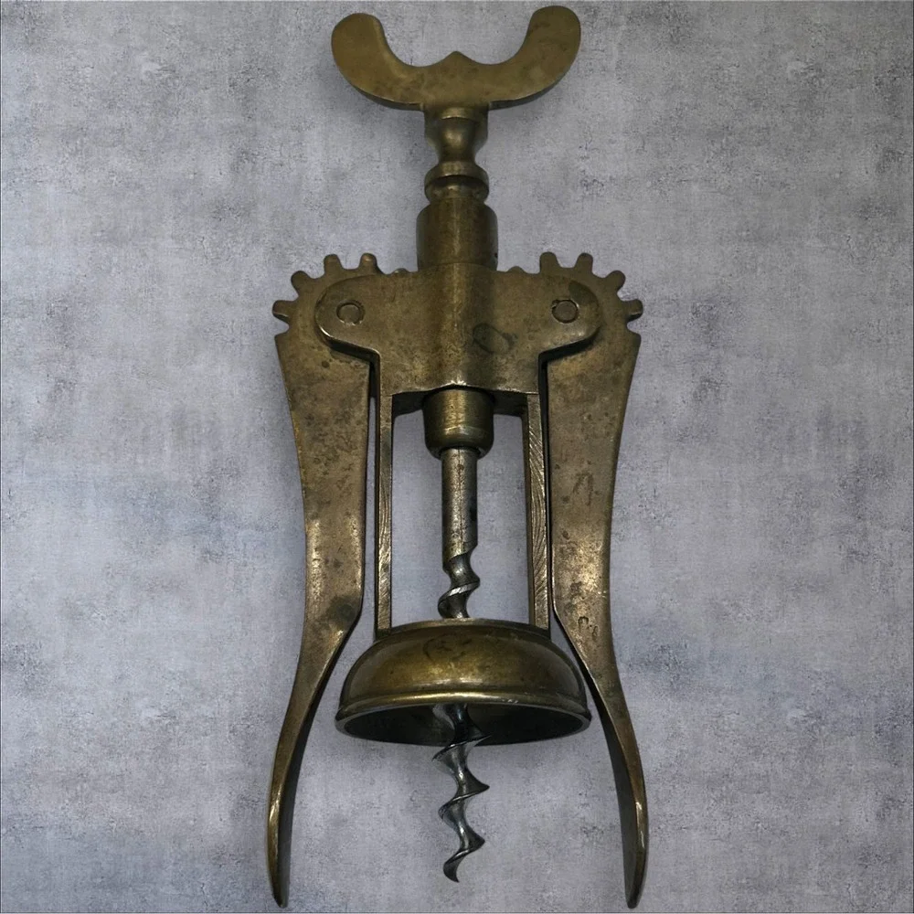 Vtg Italian Brass Wing Corkscrew Wine Bottle‎ Opener-Made Italy-Mid Century Bar